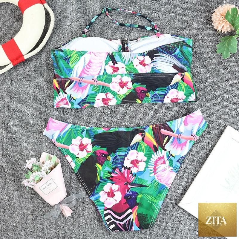 Stevvex luxury women's black high-waist bikini set with bandage design, push-up style, two-piece swimwear for beach and pool.