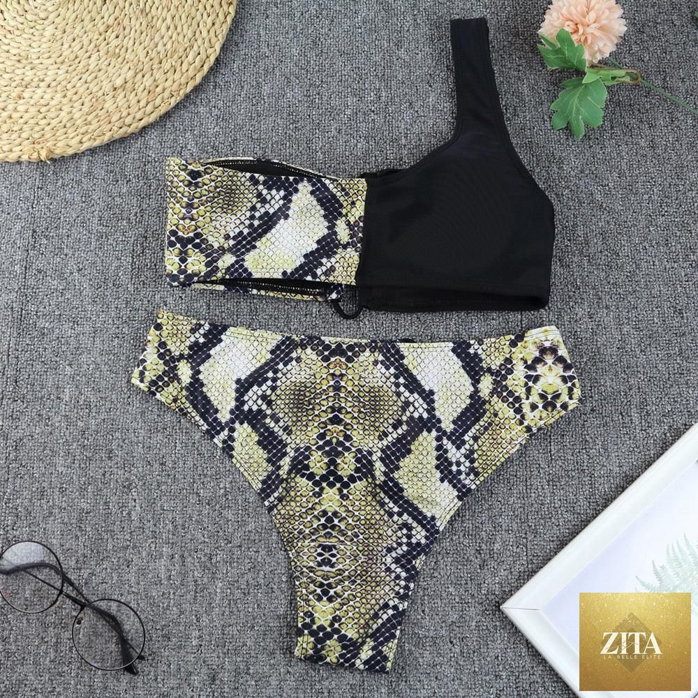 Luxury Stevvex women's black high-waist bikini set with push-up style, two-piece swimwear for beach and swimming activities.