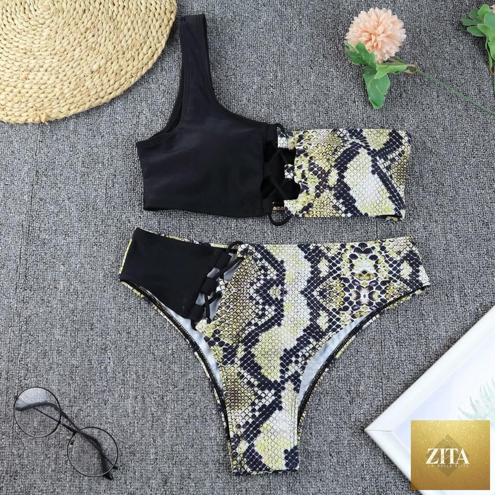 Stevvex luxury women's black high-waist bikini set with push-up design, two-piece swimwear for beach and poolside lounging.