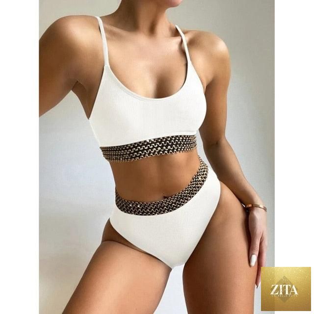 Stevvex luxury black women’s high-waist bikini set with push-up design, two-piece bandage swimsuit, perfect for beach and swimming.