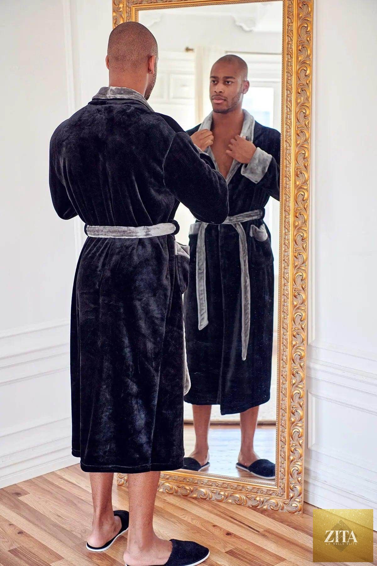 Luxurious men's plush robe by Lotus Linen featuring soft, cozy fabric and a relaxed fit for ultimate comfort.