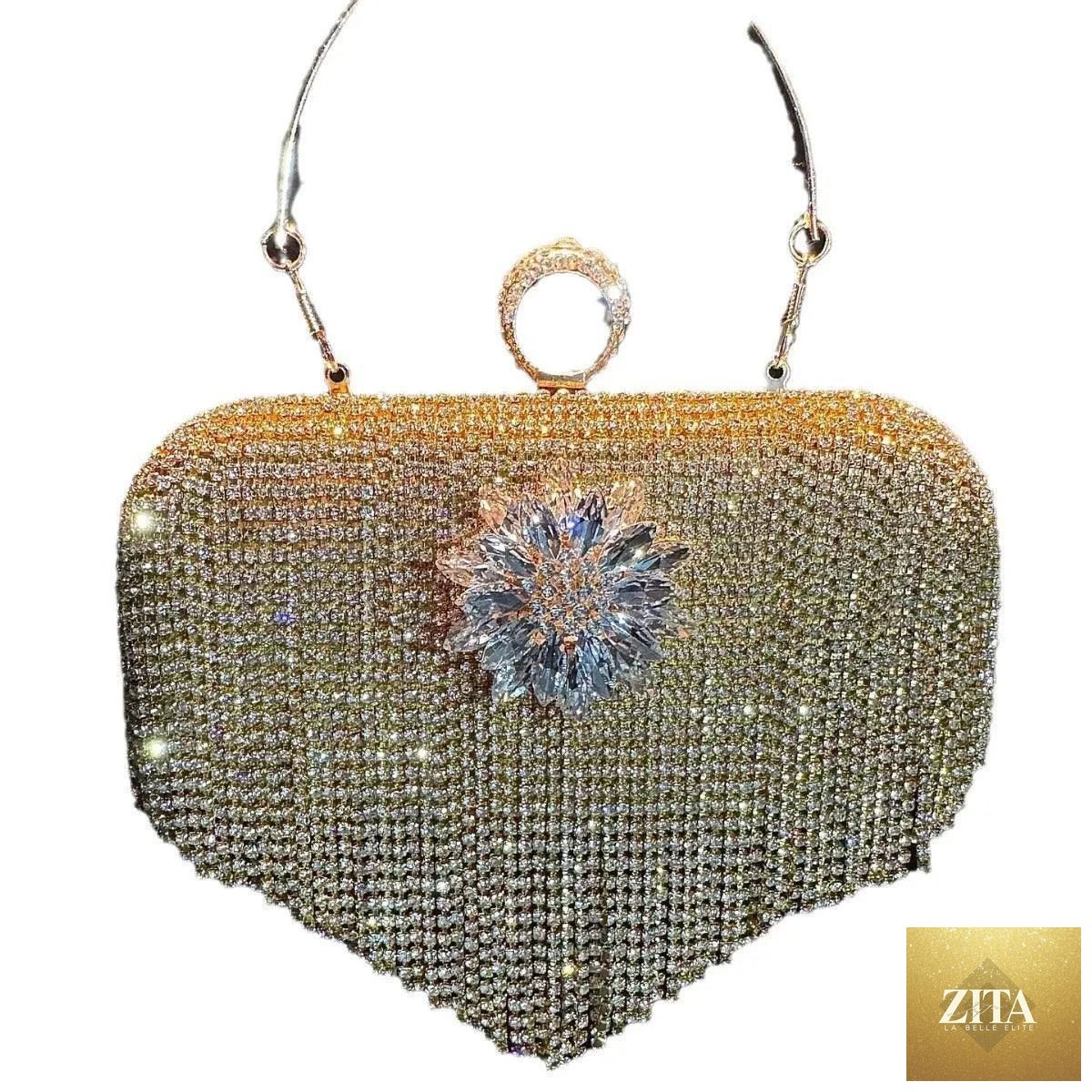Luxury rhinestones tassel evening clutch bag by Mariam's Collection with a detachable chain, perfect for parties and proms.