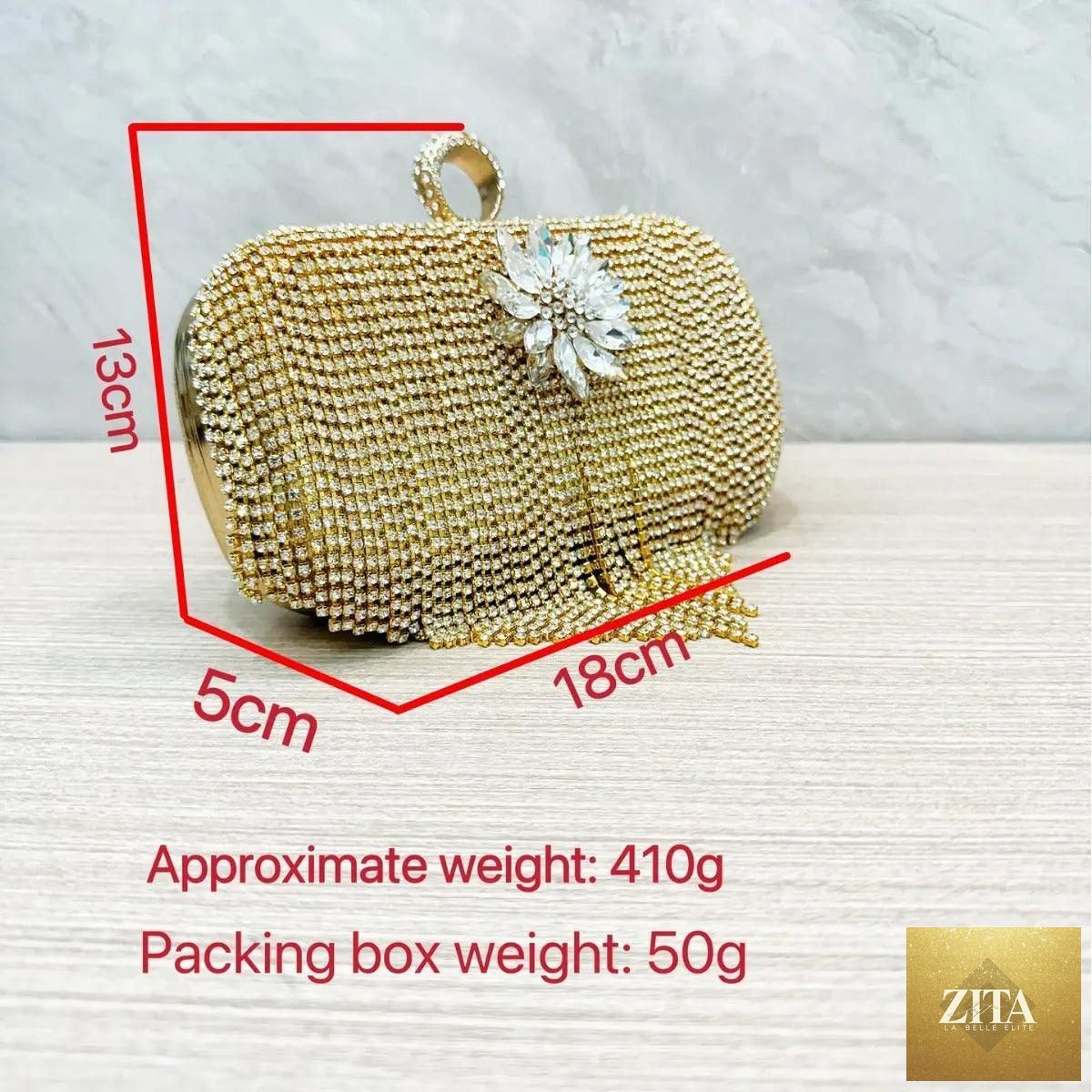 Luxury rhinestones tassel evening clutch bag with detachable chain, Mariam's Collection party prom purse handbag.