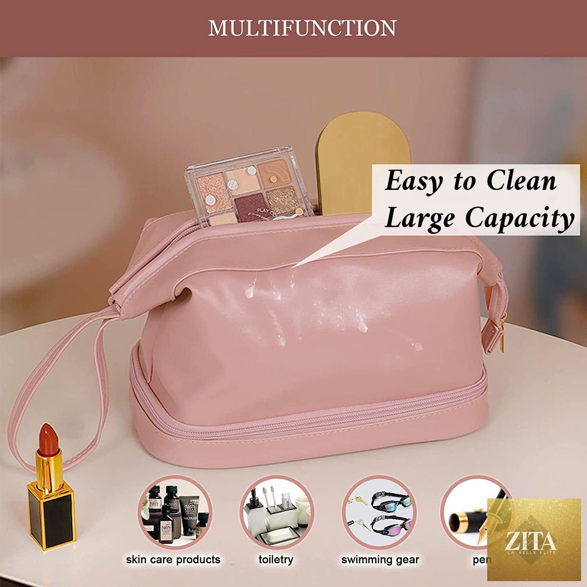 Dashing Nova compact makeup and toiletry bag with brush slot, portable travel organizer with large capacity for cosmetics.