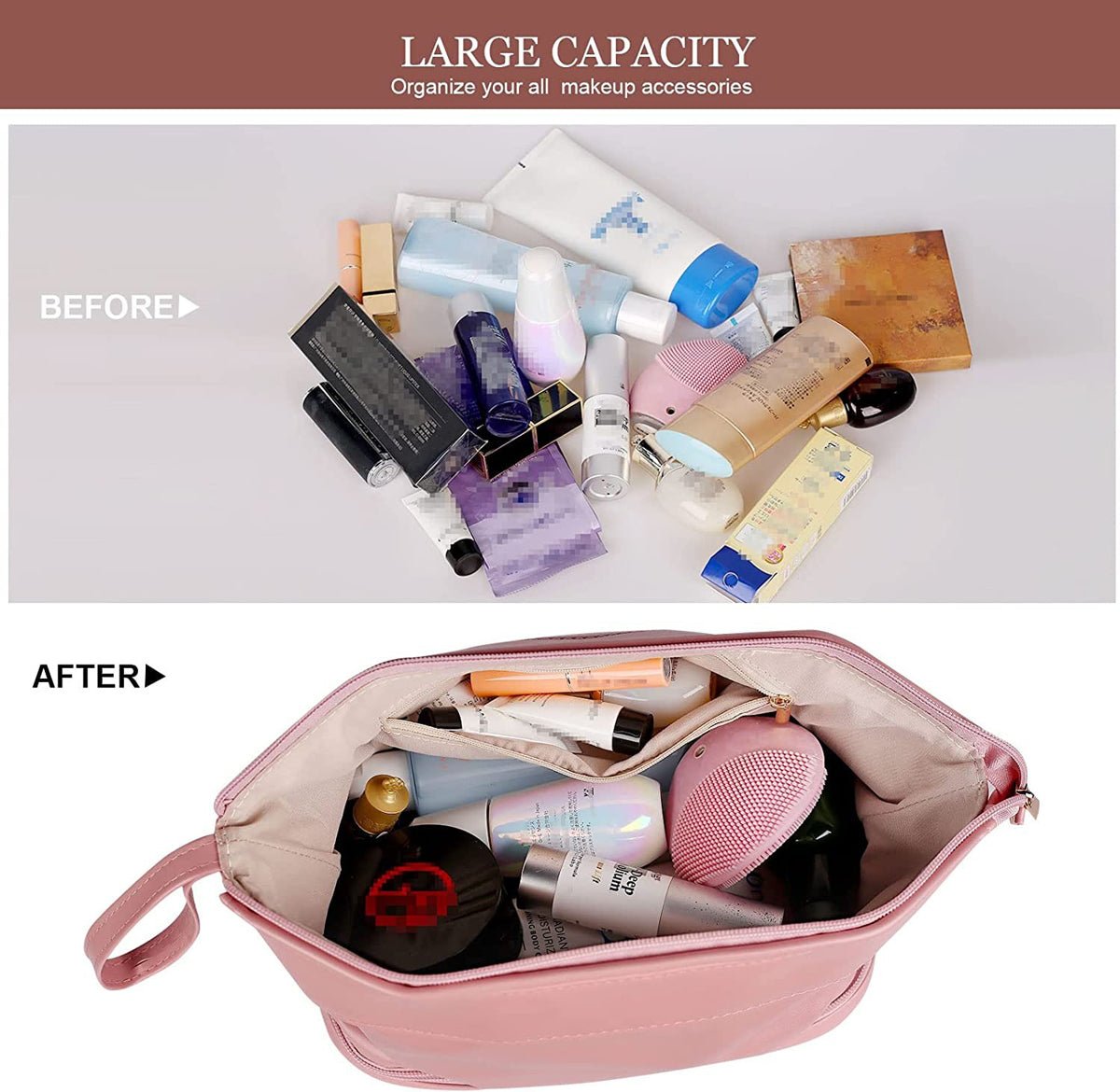 Compact Makeup & Toiletry Bag – Travel Organizer with Brush Slot