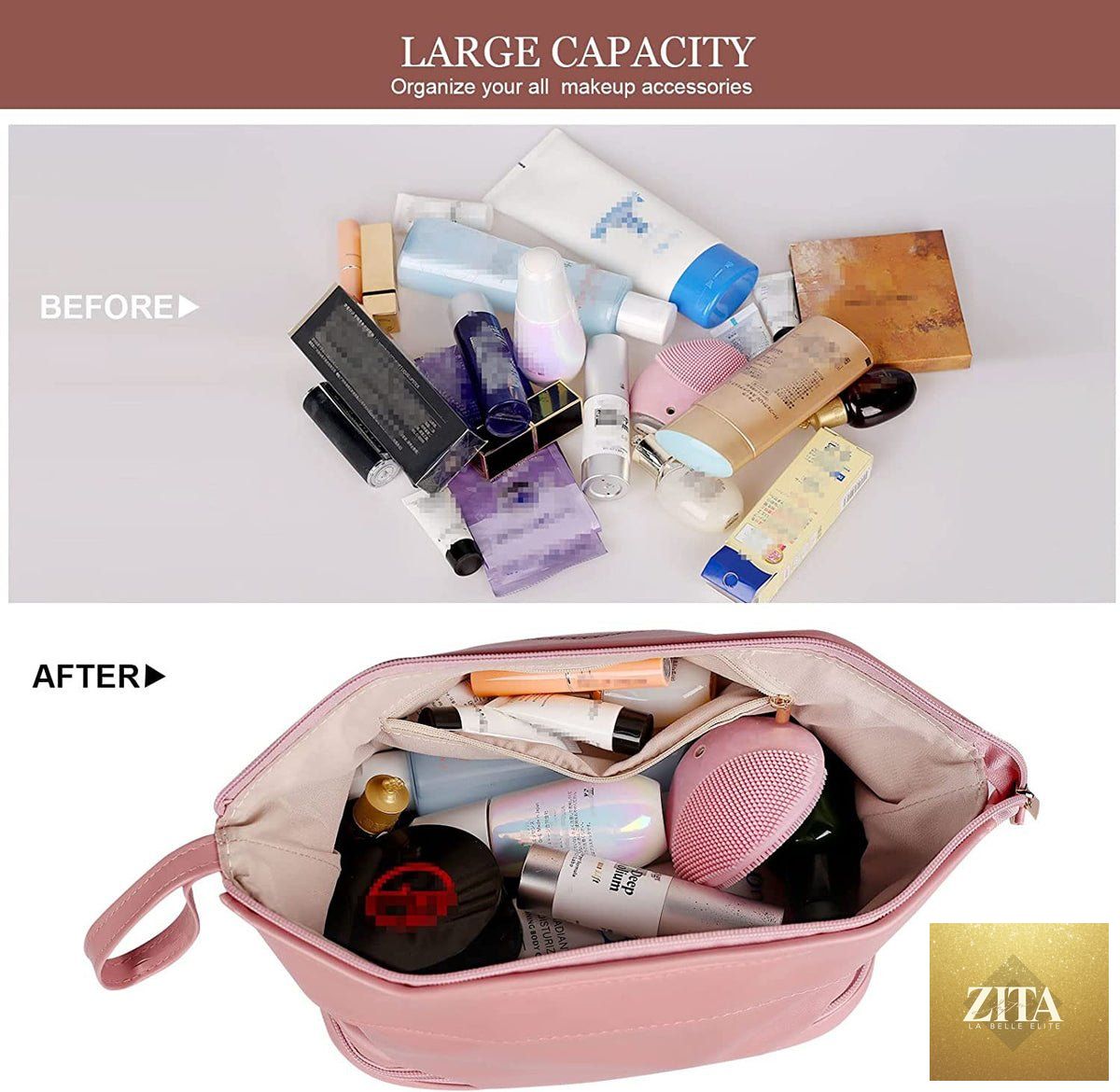 Dashing Nova compact makeup and toiletry bag with brush slot, portable travel organizer with large capacity for cosmetics and toiletries.