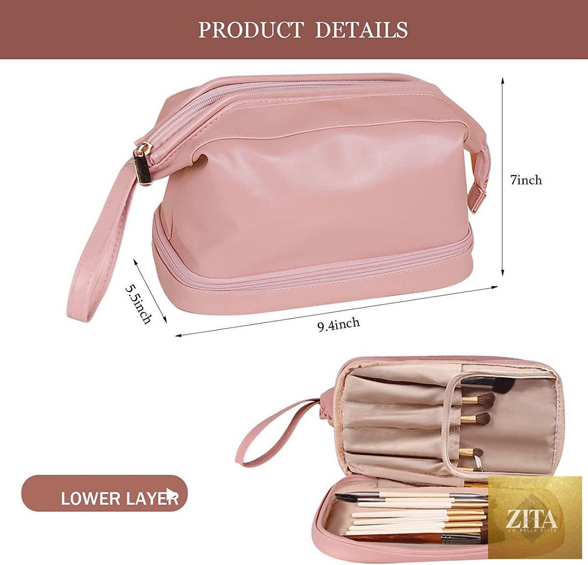 Dashing Nova compact makeup and toiletry bag with brush slot, portable travel organizer for cosmetics and personal items.