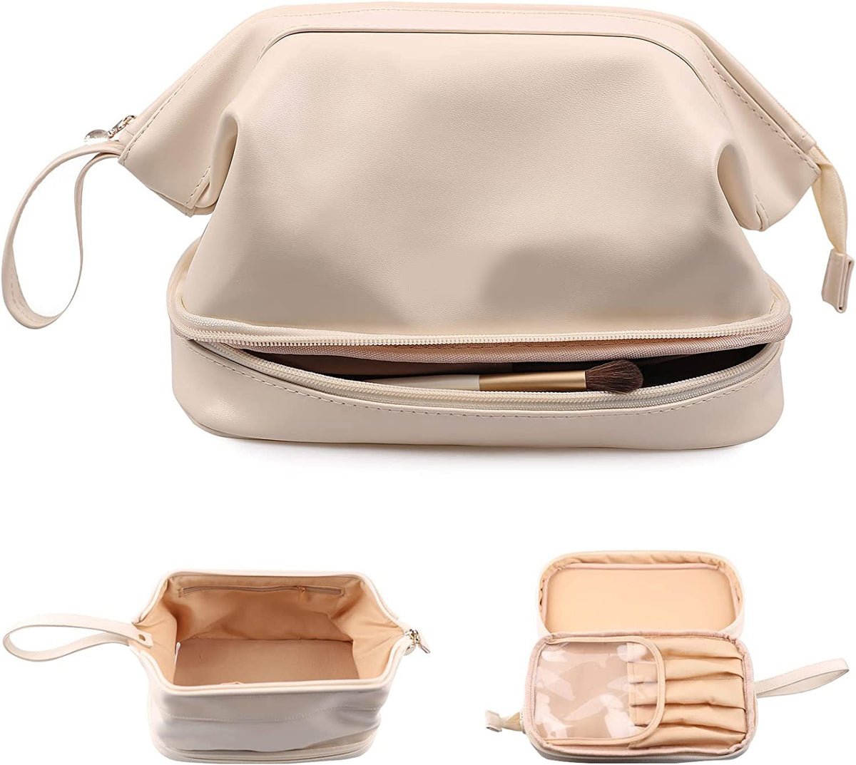 Compact Makeup & Toiletry Bag – Travel Organizer with Brush Slot