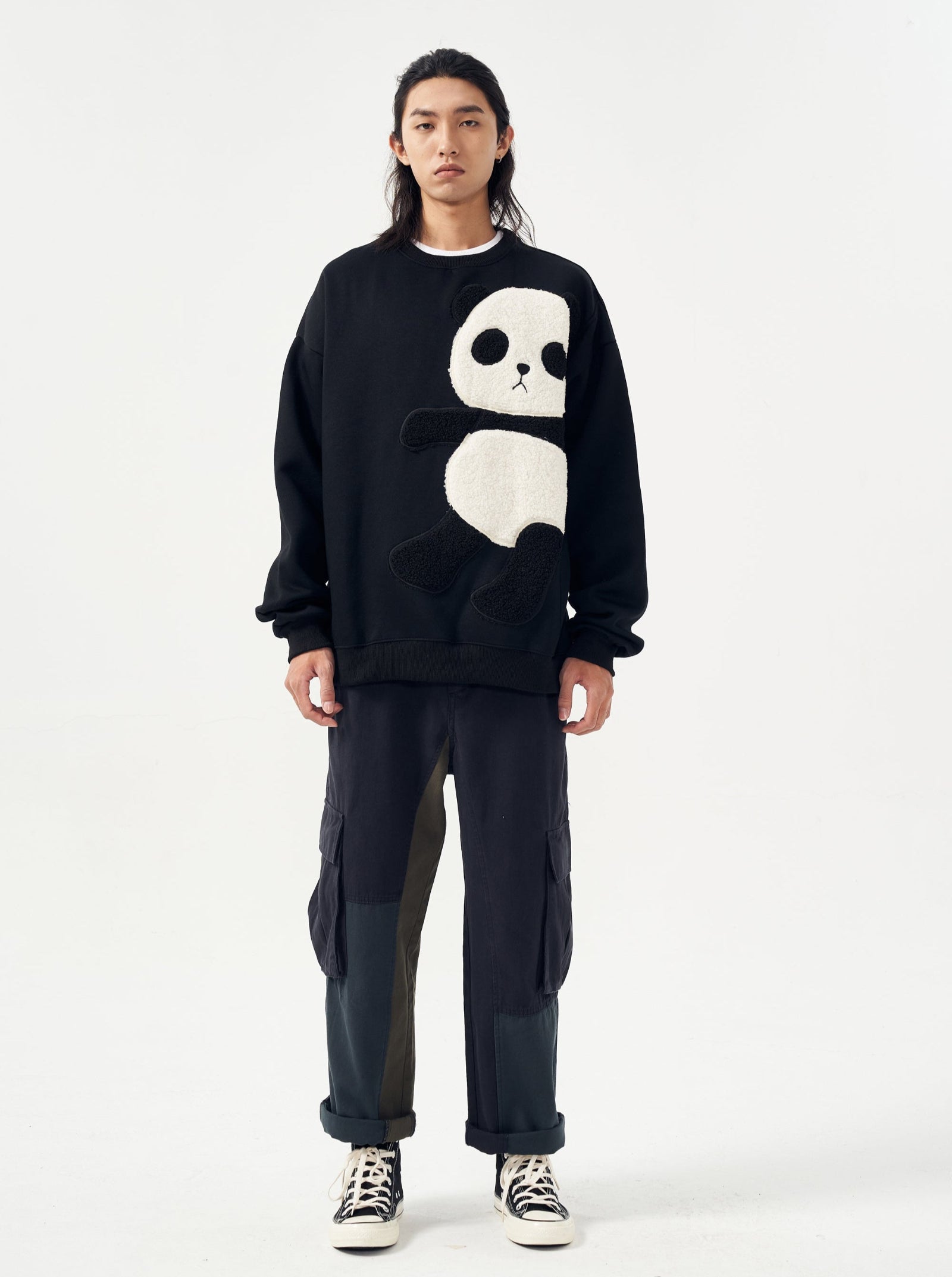 Niepce MAR1081 Furry Panda Crewneck sweater with soft, plush panda design on a cozy knit fabric.