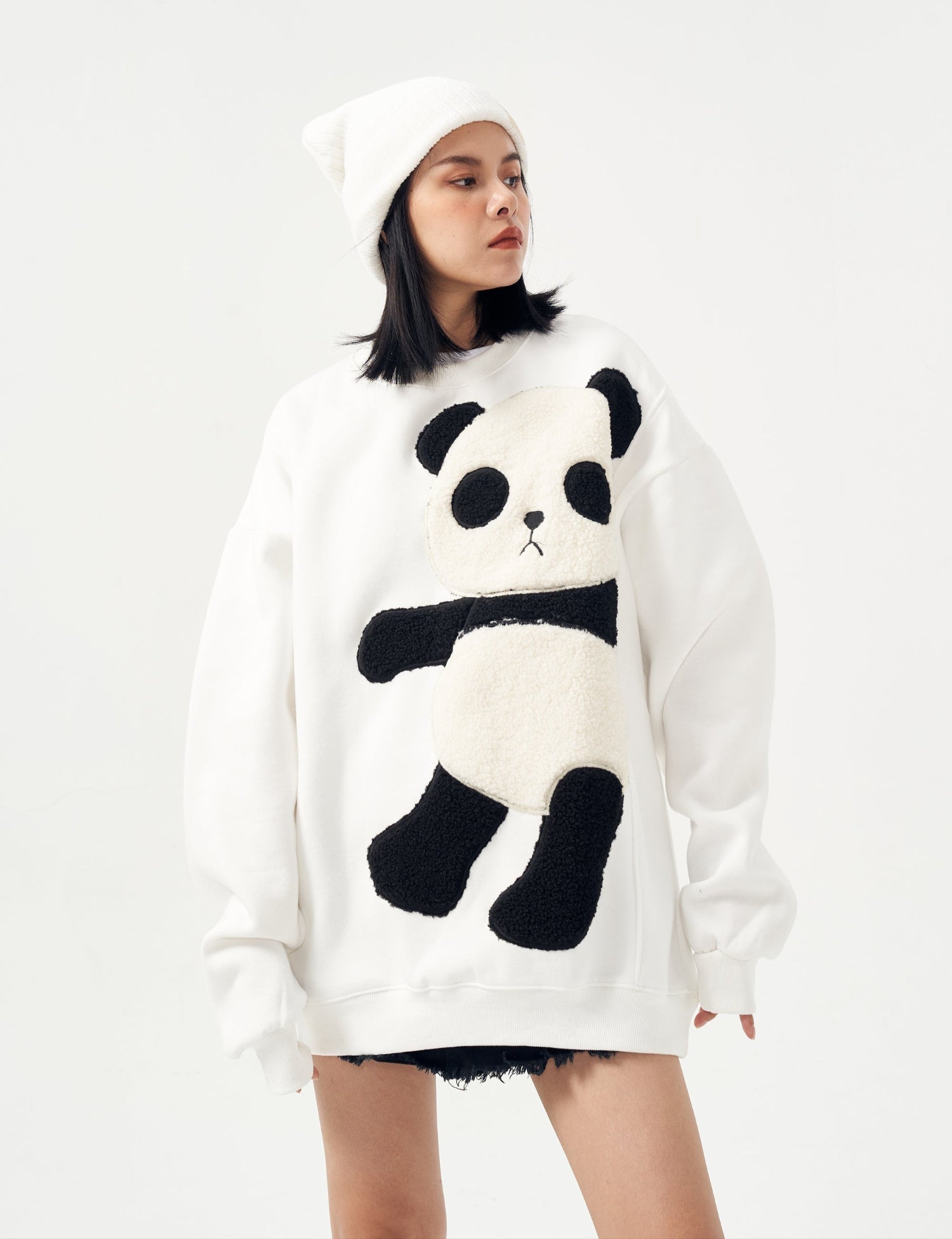 Niepce MAR1081 Furry Panda crewneck sweater with a plush panda design on soft, cozy fabric.