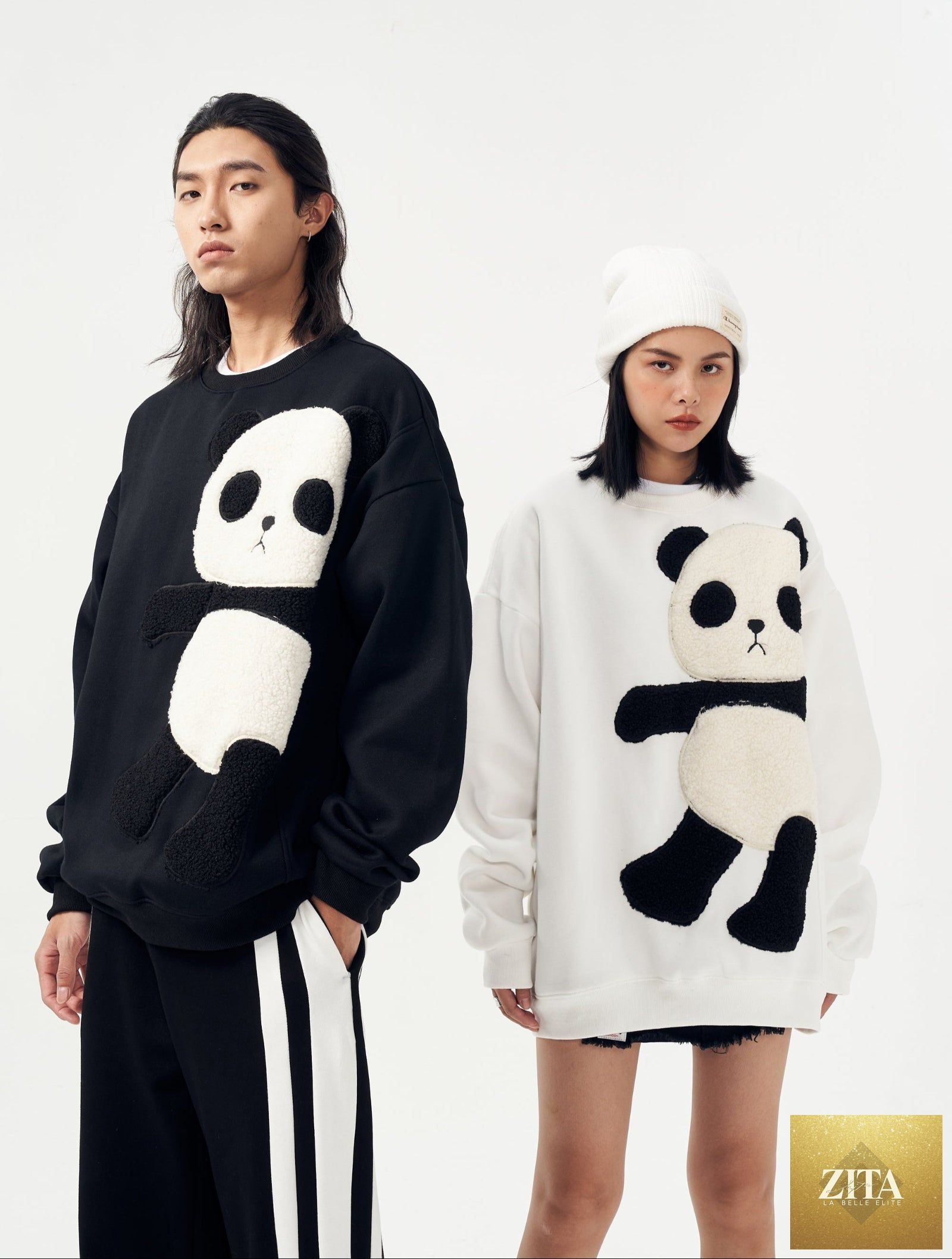 Niepce MAR1081 Furry Panda Crewneck sweater featuring a soft, plush panda design on a cozy knit fabric.