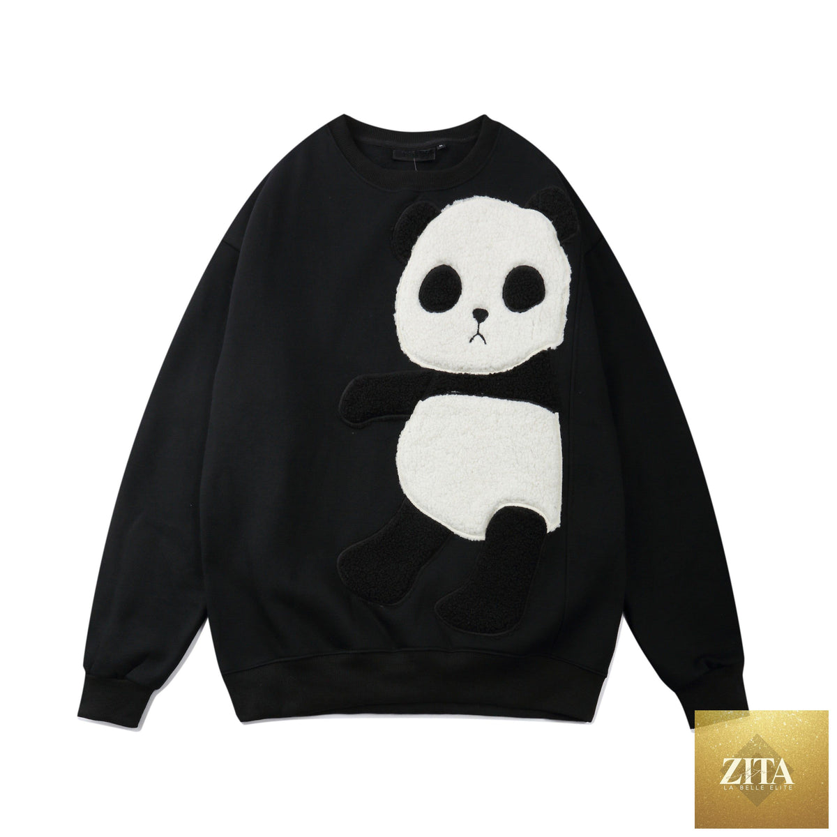 Niepce MAR1081 Furry Panda Crewneck sweater with a soft panda face design on the front, cozy and plush for casual wear.