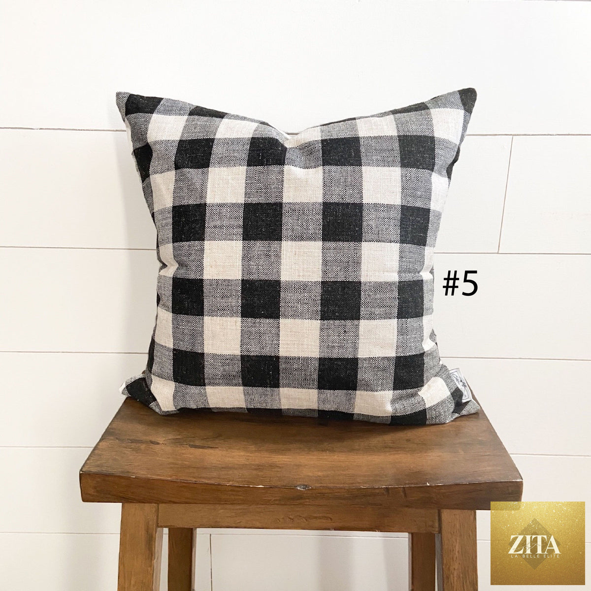 Black and white medium buffalo plaid pillow cover by Cotton and Crate, 18x18 inches, textured fabric for modern farmhouse decor.