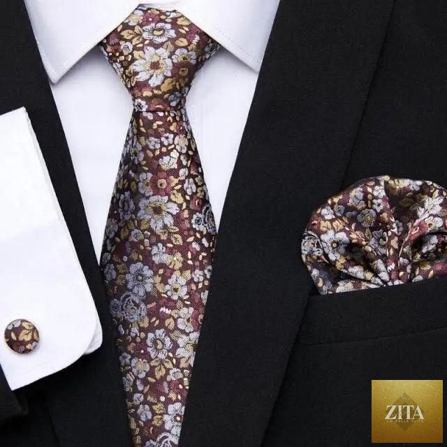 Men's elegant red silk tie, classic necktie with cufflinks set, includes matching handkerchief, perfect for wedding suits by Stevvex.