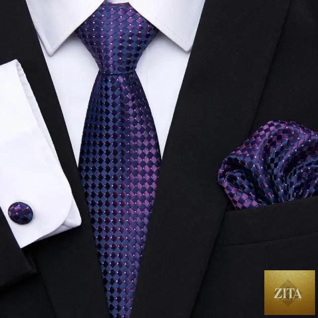 Men's elegant red silk tie, classic necktie with cufflinks and handkerchief, perfect match for wedding suits by Stevvex.
