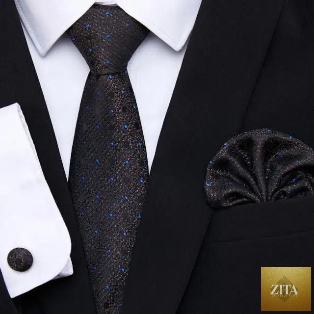 Elegant red silk tie with matching cufflinks and handkerchief, perfect for men’s business or wedding suits, by Stevvex.