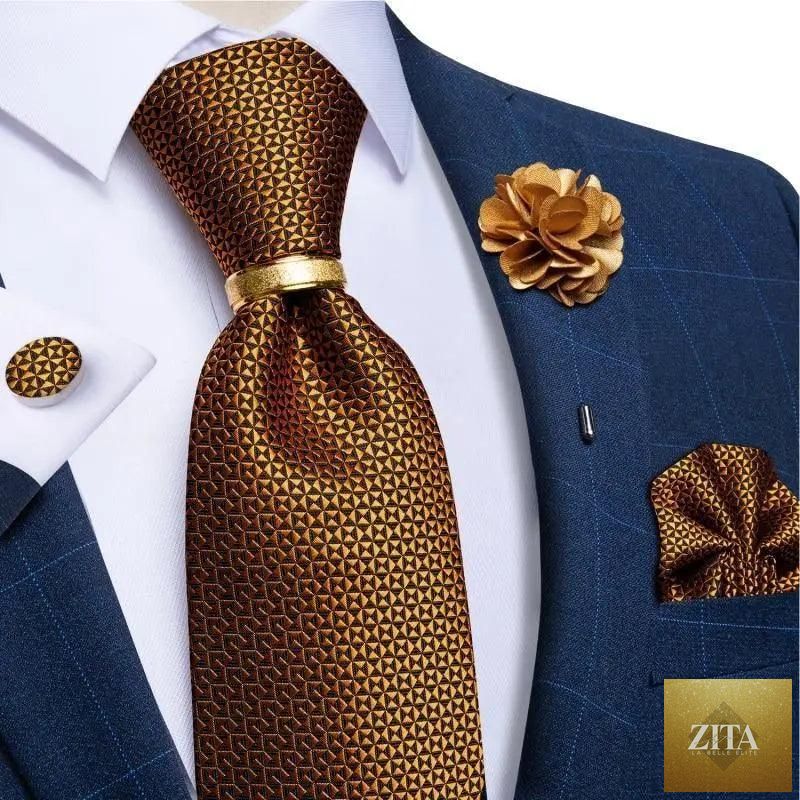 Luxury red silk men's necktie with matching cufflinks set, elegant wedding accessory for groom and formal occasions.