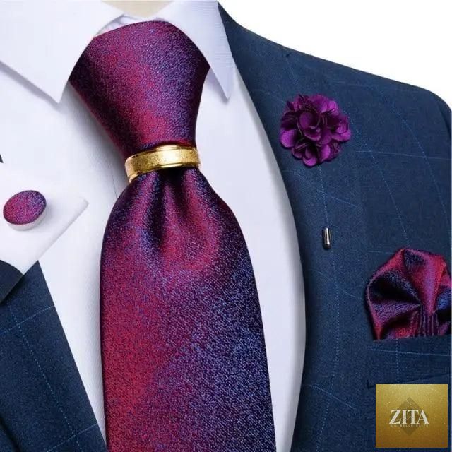 Men's luxury red silk necktie with matching cufflinks set, elegant wedding and business accessory by Stevvex.