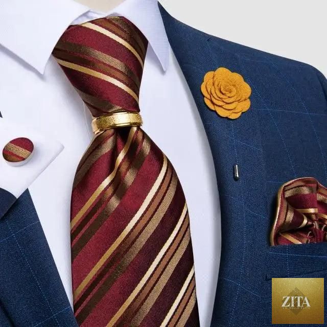 Men's luxury red silk necktie and matching cufflinks set by Stevvex, elegant wedding accessory for groom or business attire.