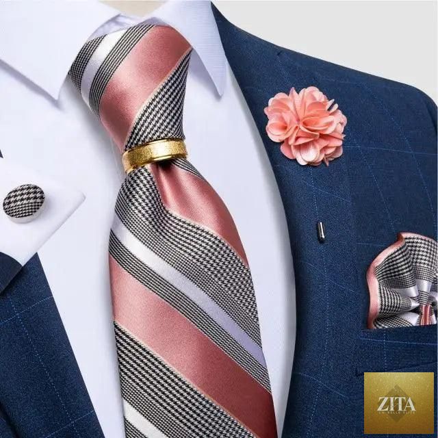 Men's luxury red silk necktie with matching cufflinks set, elegant design perfect for weddings and formal business attire.