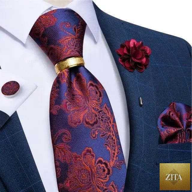 Luxury red silk men's necktie and matching cufflinks set by Stevvex, ideal for weddings, business, or gifting.