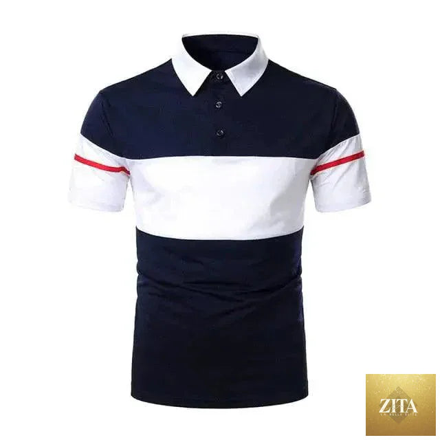 Men's cotton polo shirt by Stevvex featuring short sleeves, classic casual design, modern collar, patchwork details, perfect for summer.