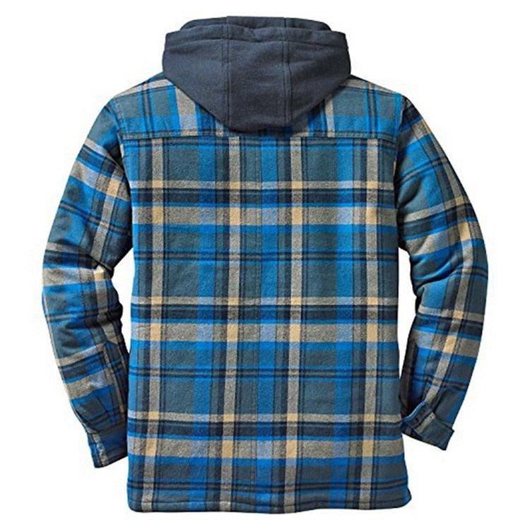 Men's Autumn Winter Jacket Plaid Hooded Long Sleeve Basic Casual Shirt Jackets Men's Long Sleeve Soft Warm Jacket With Hood Hooded Shirt Jacket Soft Long Sleeve Outdoor Clothes For Men