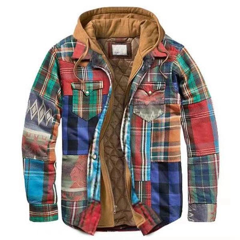 Men's Autumn Winter Jacket Plaid Hooded Long Sleeve Basic Casual Shirt Jackets Men's Long Sleeve Soft Warm Jacket With Hood Hooded Shirt Jacket Soft Long Sleeve Outdoor Clothes For Men