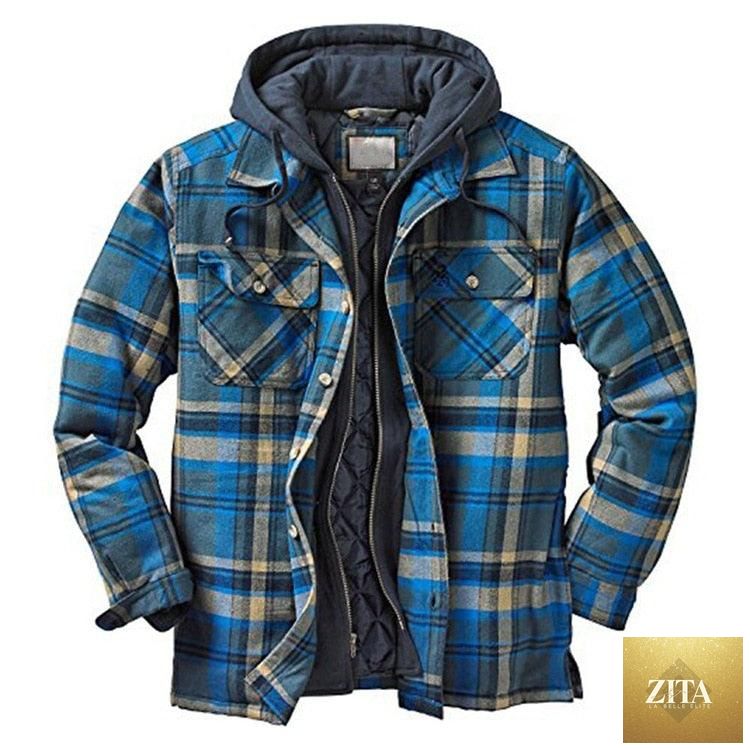 Men's Stevvex plaid hooded jacket with long sleeves, soft warm fabric, and casual outdoor style for autumn and winter wear.