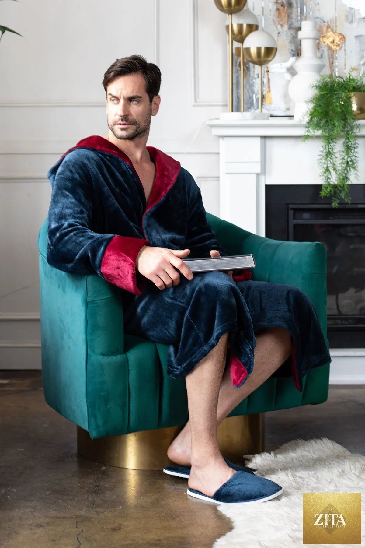 Men's plush hooded robe by Lotus Linen, ultra-soft and comfortable for everyday wear, featuring a cozy, relaxed fit.