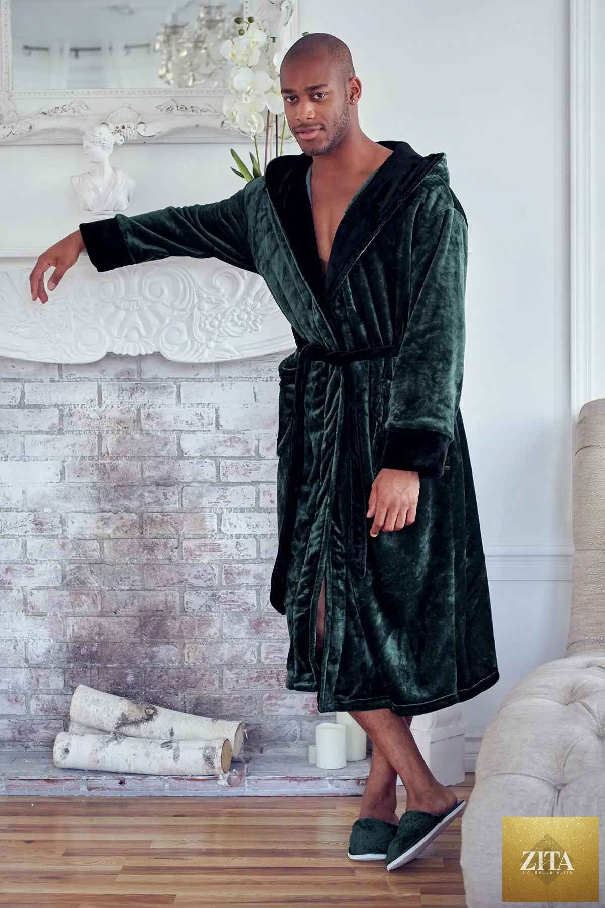 Men's plush hooded bathrobe by Lotus Linen, ultra-soft and comfortable, perfect for cozy everyday wear.
