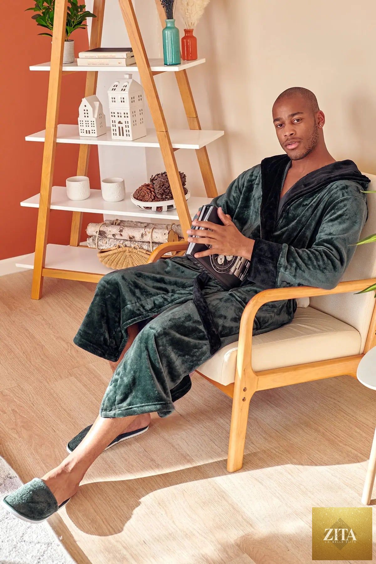Men’s plush hooded robe by Lotus Linen, featuring ultra-soft fabric and cozy design for everyday comfort.