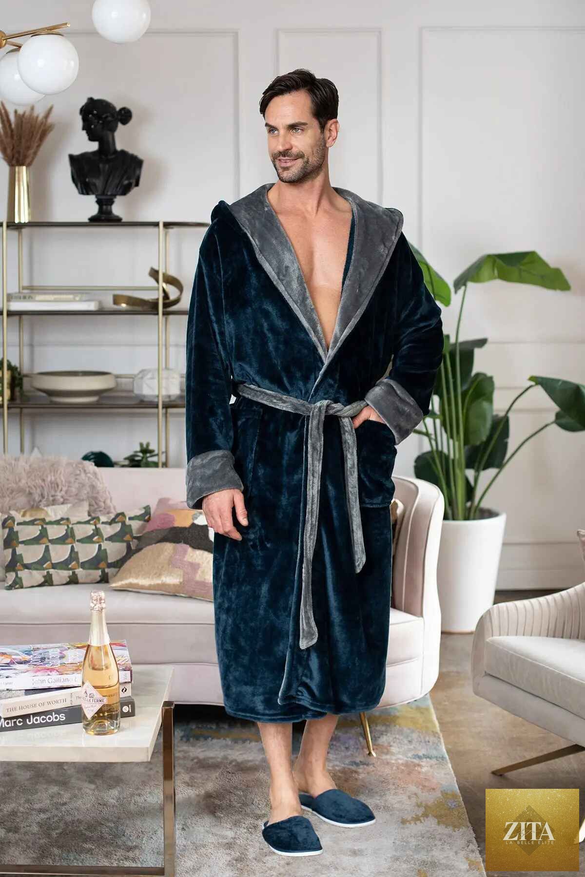 Men’s plush hooded robe by Lotus Linen, featuring ultra-soft fabric and cozy design for comfortable everyday wear.