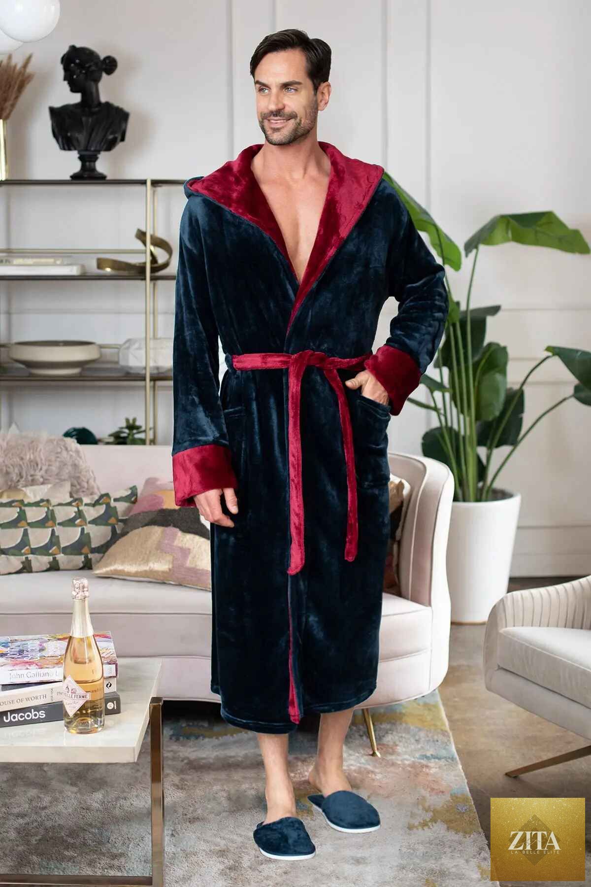 Men's plush hooded robe by Lotus Linen, ultra-soft and cozy with a relaxed fit, ideal for everyday comfort and lounging.