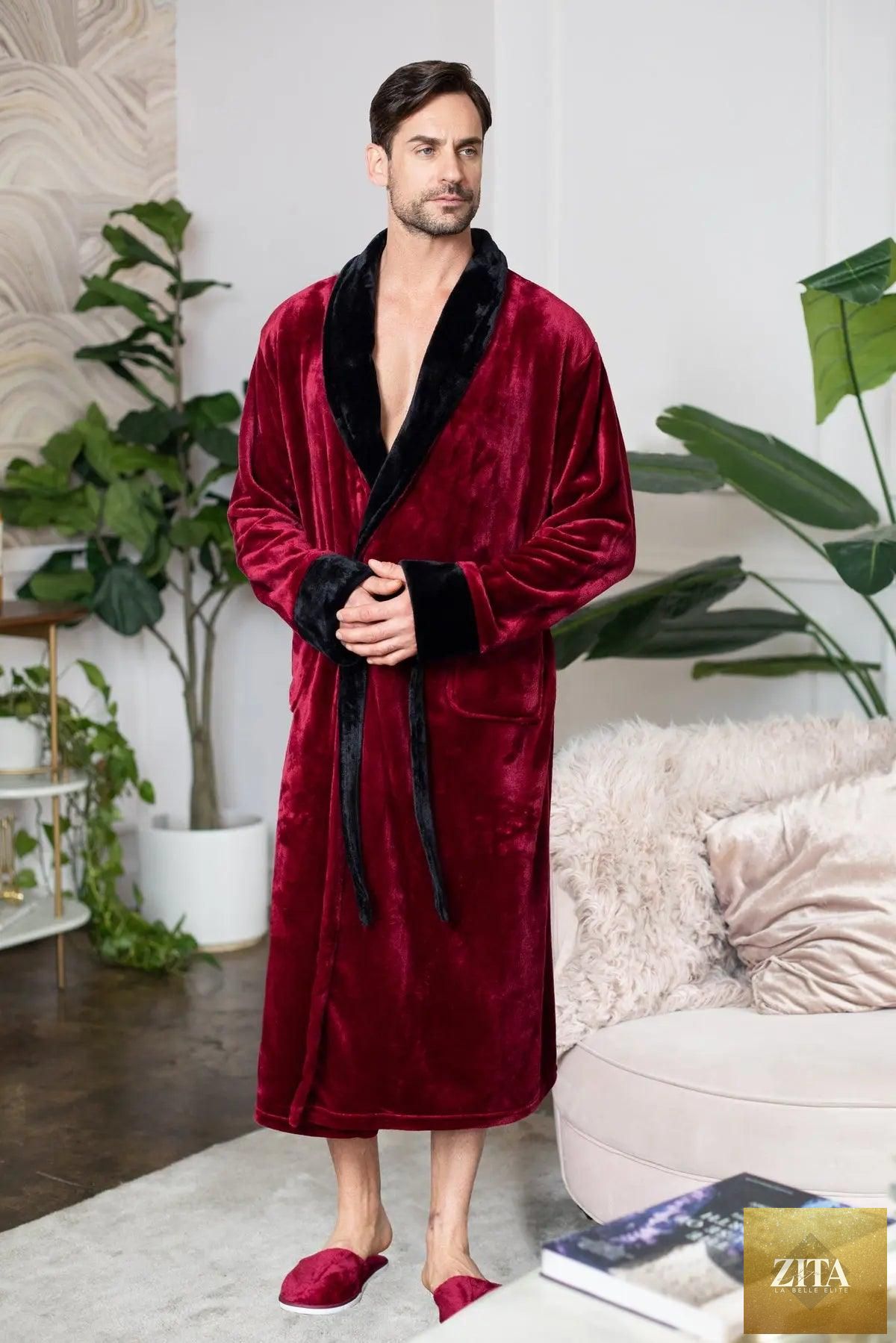 Men's plush robe by Lotus Linen, cozy and soft with a relaxed fit, perfect for comfort and lounging at home.