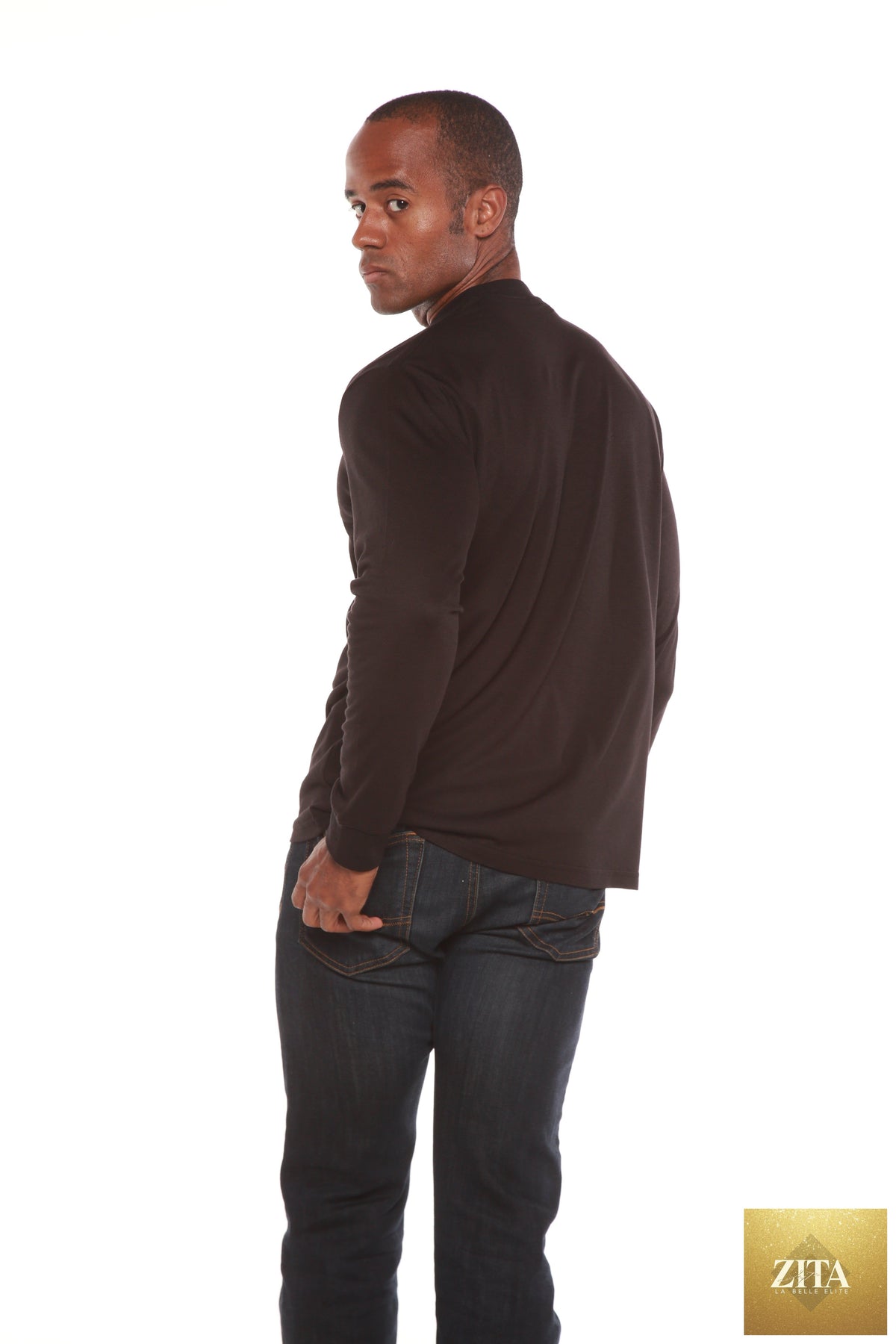 Men's long sleeve T-shirt by Spun Bamboo in bamboo viscose and organic cotton, shown in a natural fit and soft fabric.