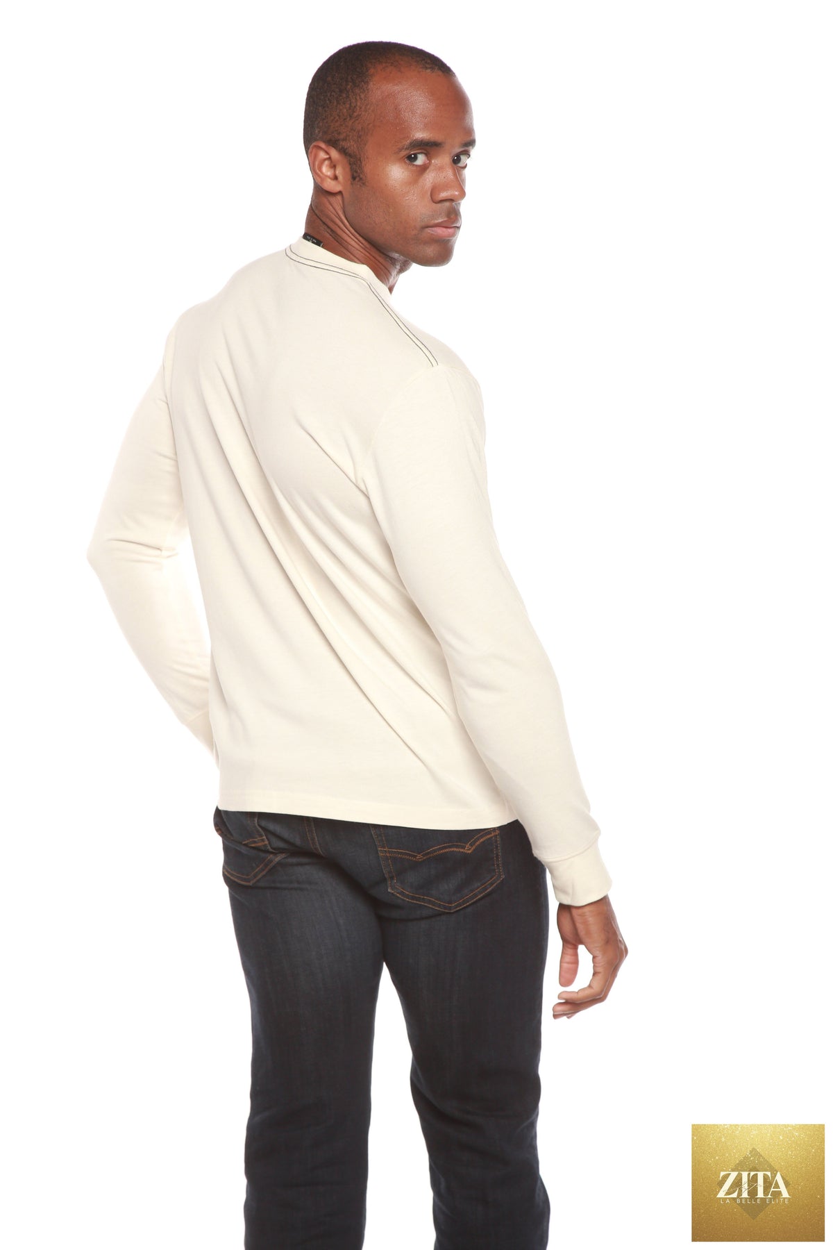 Men's long sleeve T-shirt by Spun Bamboo made of bamboo viscose and organic cotton, shown in a natural relaxed fit.