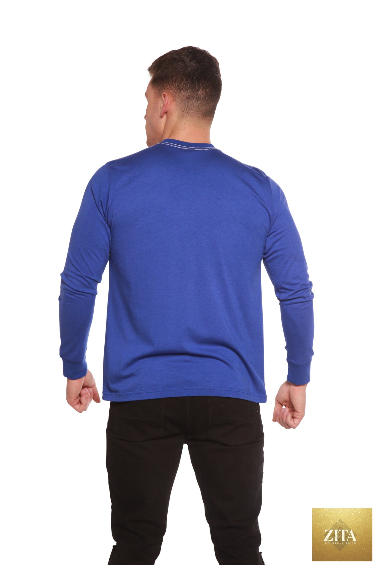 Men's long sleeve T-shirt by Spun Bamboo, made from bamboo viscose and organic cotton, shown in a natural fit and style.
