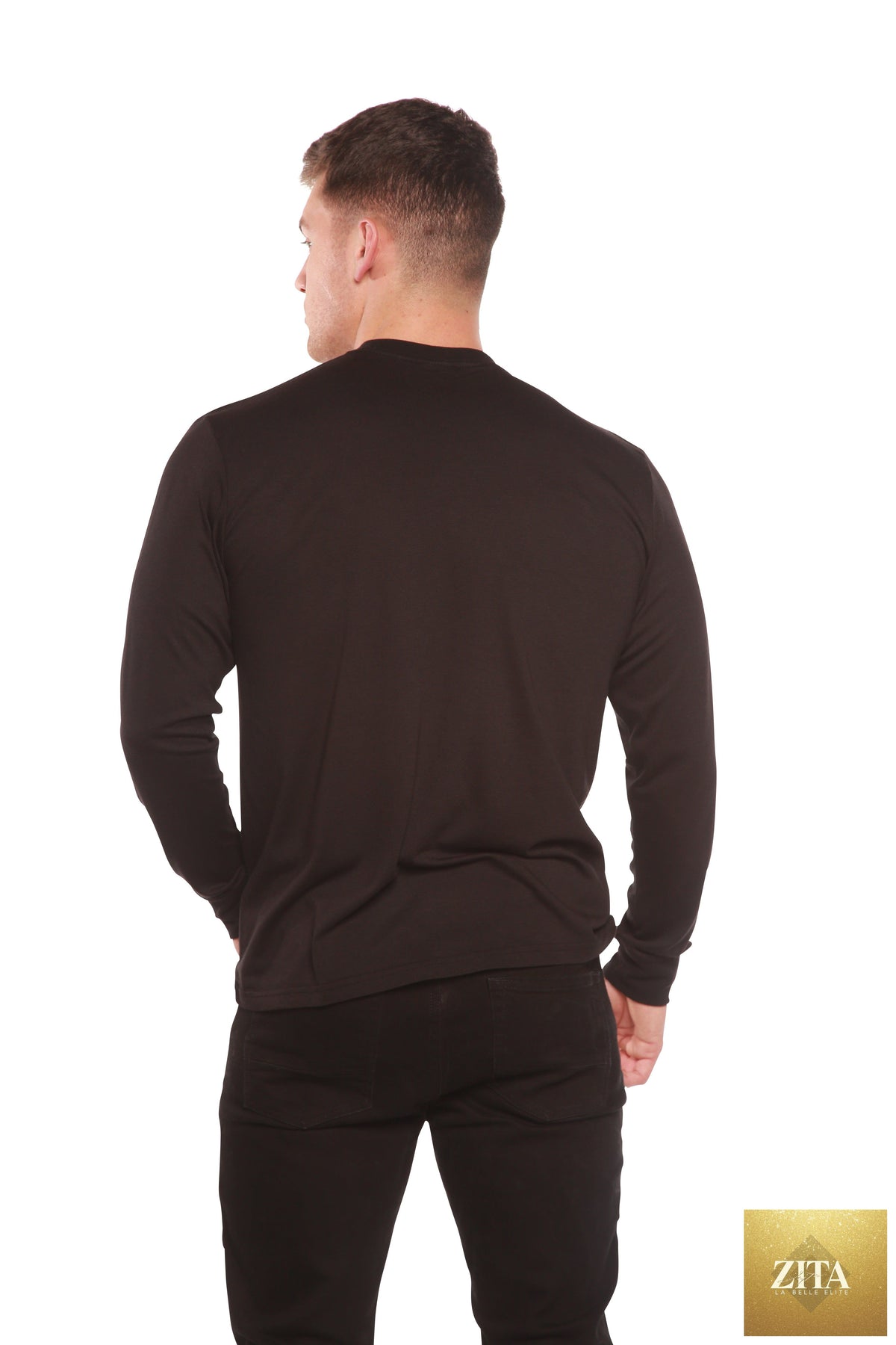 Men's long sleeve T-shirt by Spun Bamboo made from bamboo viscose and organic cotton, shown in a natural fit and soft fabric.