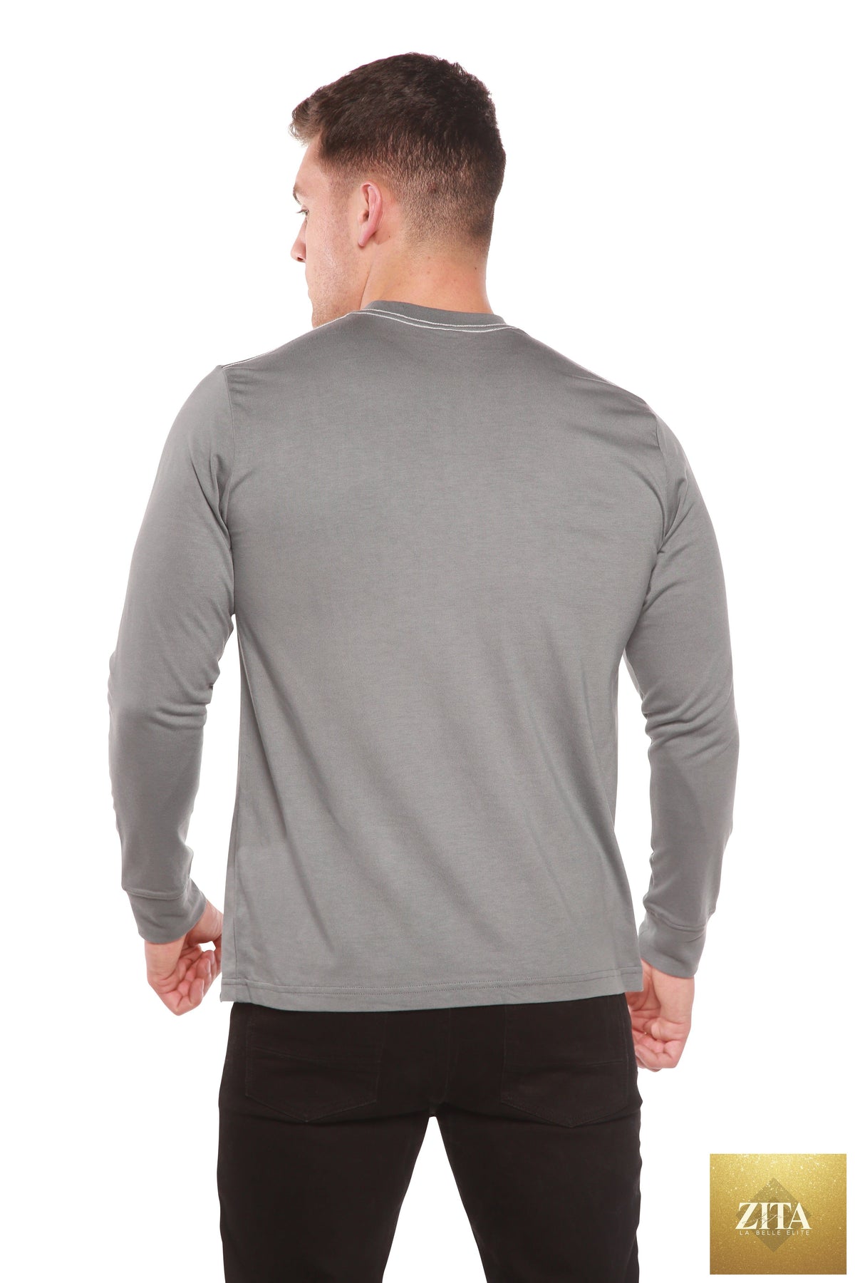 Men's long sleeve T-shirt by Spun Bamboo, made from bamboo viscose and organic cotton, shown with a casual fit and natural fabric texture.