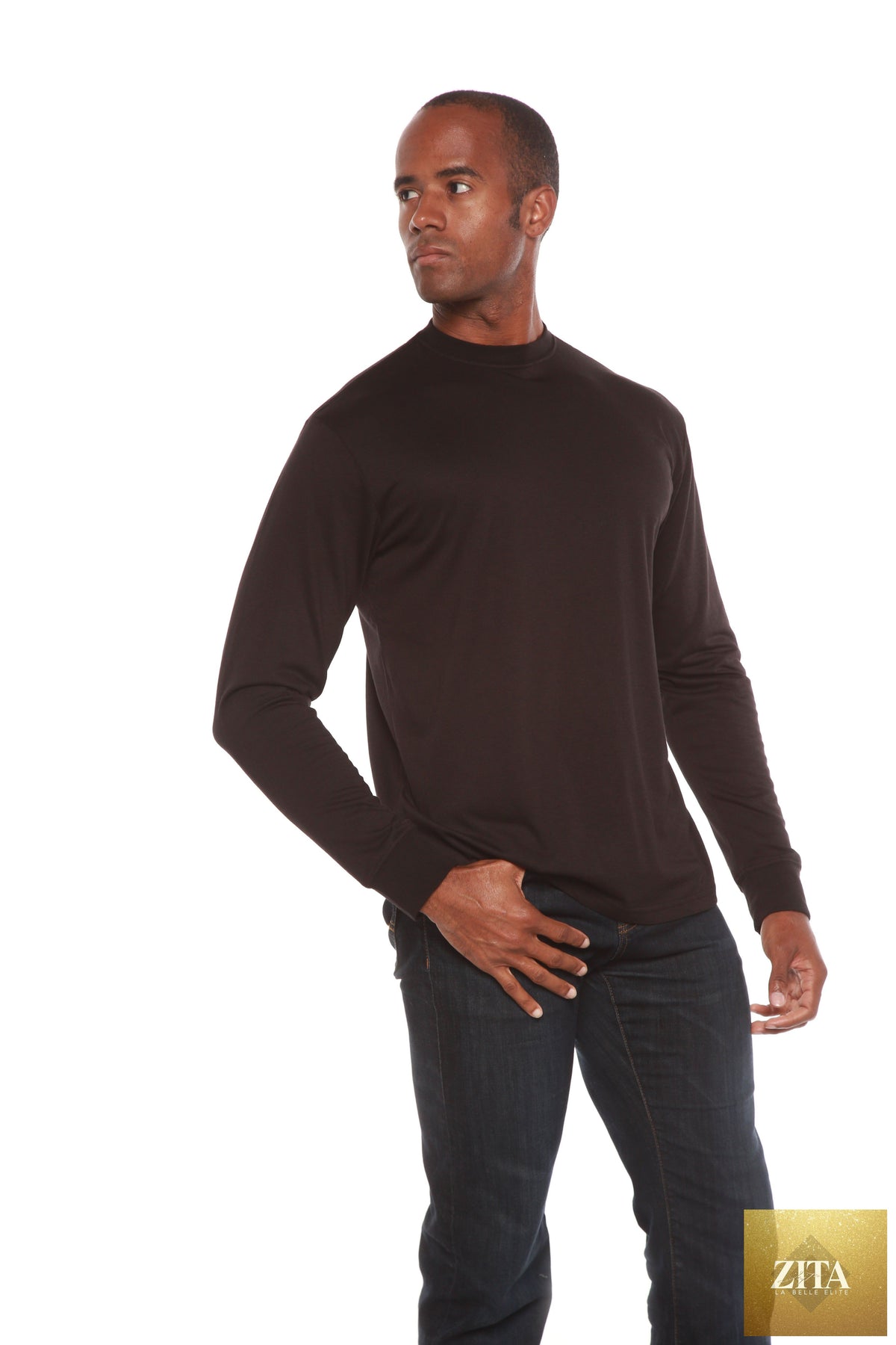 Men's long sleeve bamboo viscose and organic cotton T-shirt by Spun Bamboo, shown in a natural relaxed fit with a subtle print design.