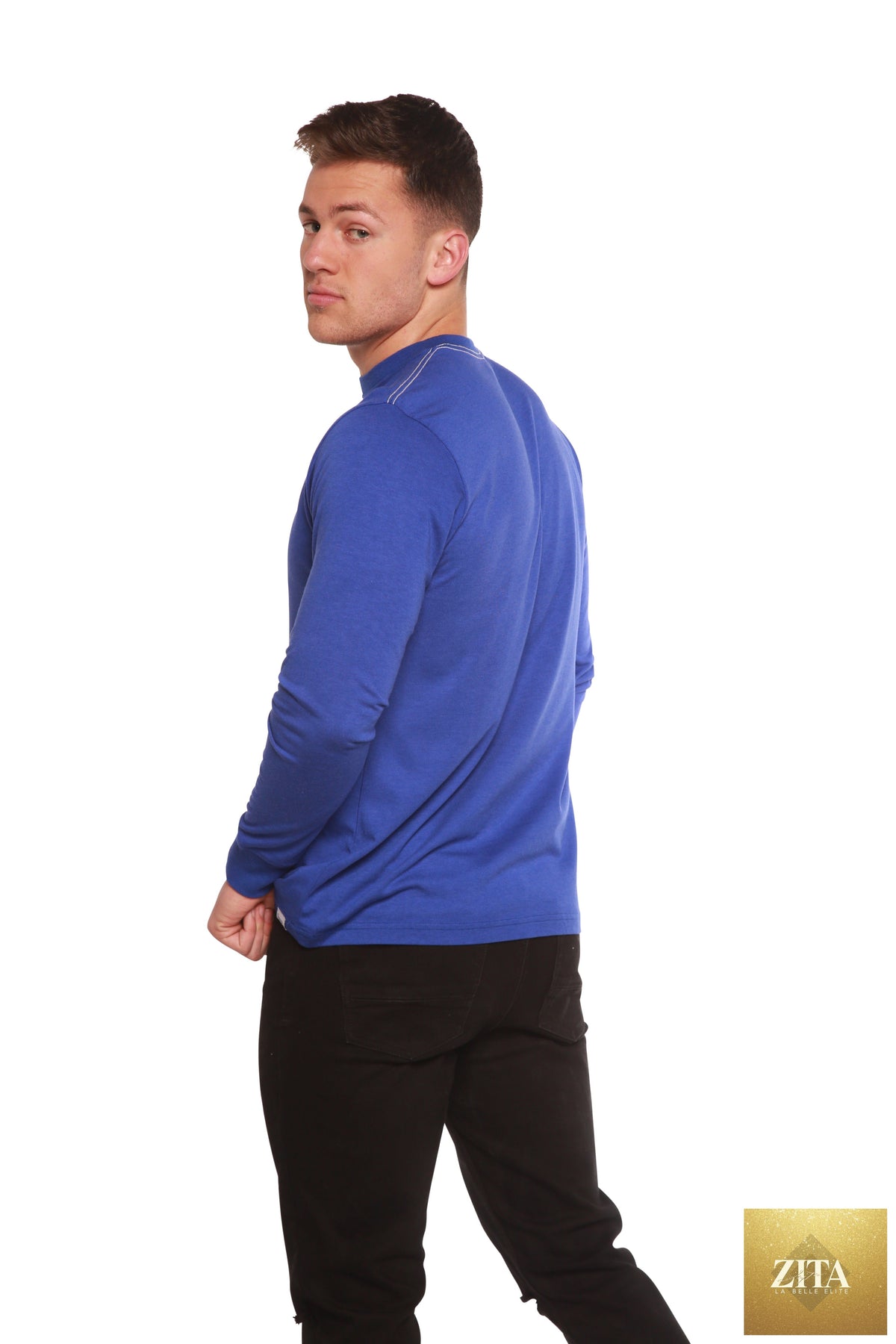 Men's long sleeve T-shirt by Spun Bamboo in bamboo viscose and organic cotton, shown in a natural relaxed fit.