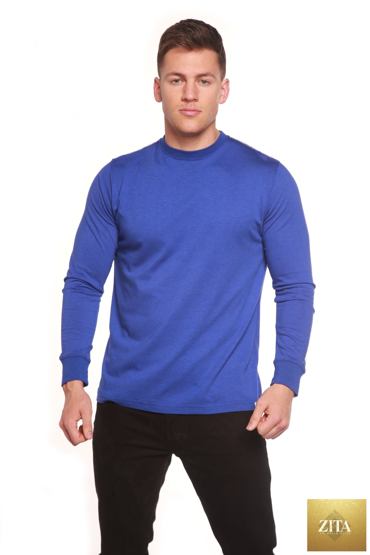 Men's long sleeve T-shirt by Spun Bamboo made of bamboo viscose and organic cotton, shown in a natural fit with a soft fabric texture.
