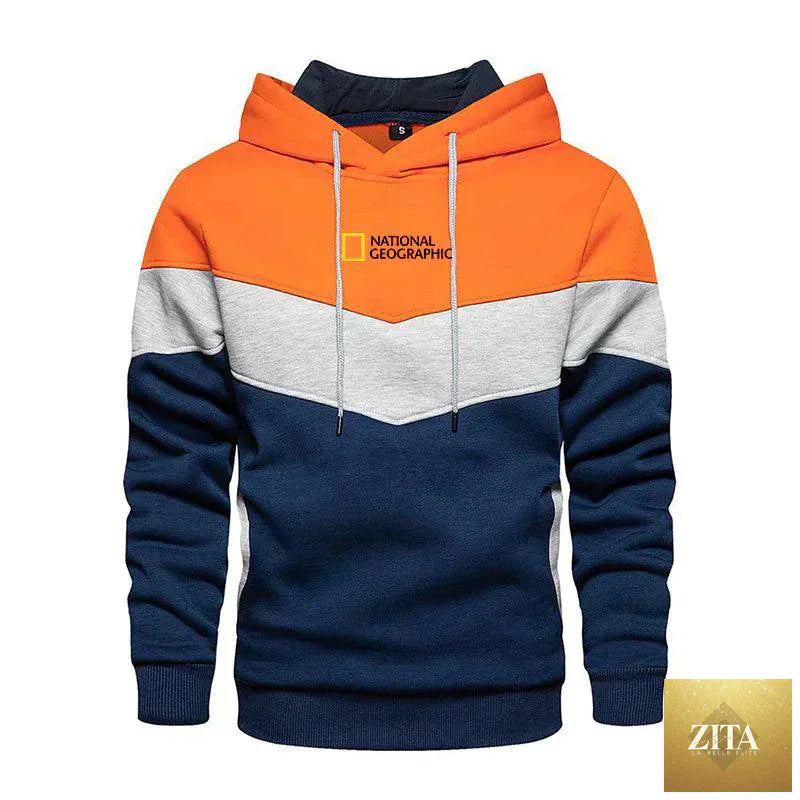 Men's casual sports panel hooded sweatshirt by MANDOTOS, featuring a comfortable pullover design with sporty color blocks.