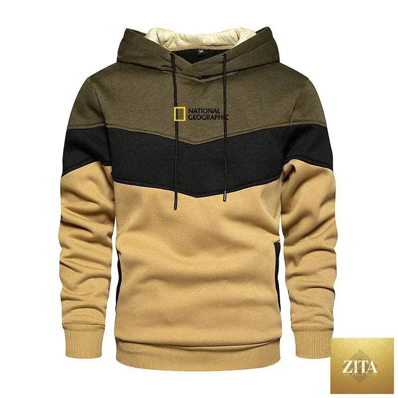 Men's casual sports panel hooded sweatshirt by MANDOTOS, featuring a comfortable pullover design with sporty panel accents.