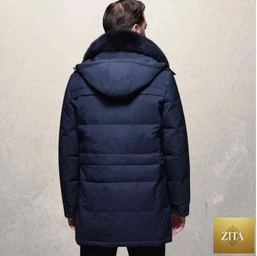 Mandotos ThermalGuard men's down jacket showing lightweight, ultra-warm insulation and stylish outdoor design.