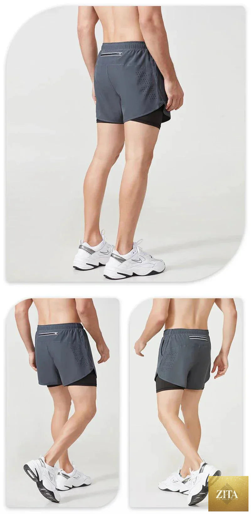 Men's MANDOTOS running shorts in black, quick-drying, double-layer design for fitness, workout, and bodybuilding training.