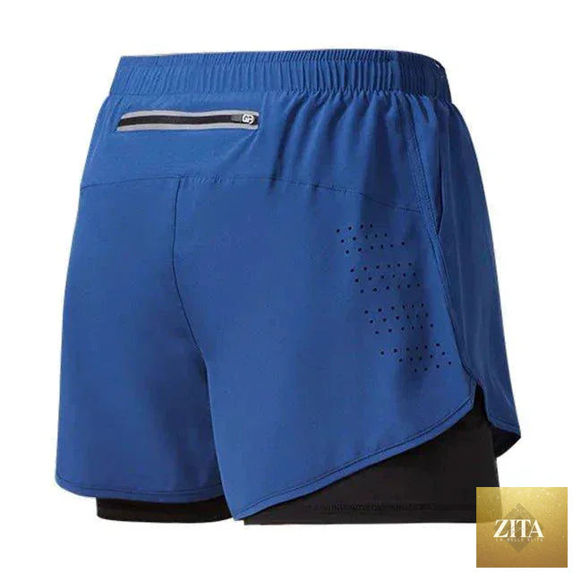 Men's MANDOTOS running shorts, quick-drying black double-layer fitness shorts for workout, training, and bodybuilding activities.