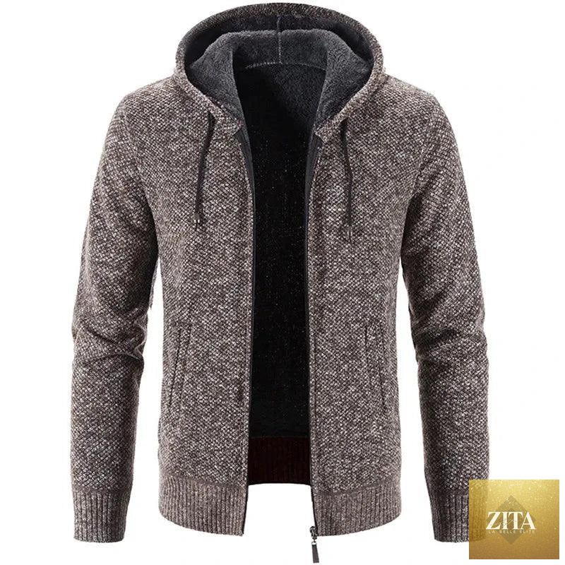 Men's stylish fleece cardigan jacket by MANDOTOS, showing a cozy, button-up fleece outerwear with a modern fit for men.
