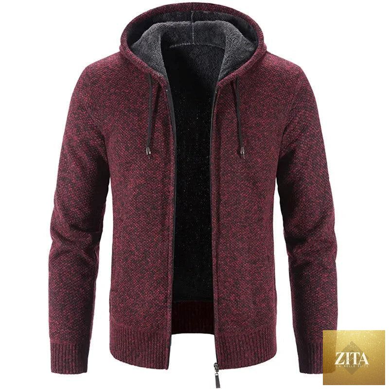 Men's stylish fleece cardigan jacket by MANDOTOS, featuring a cozy, casual fit with a front button closure and ribbed cuffs.